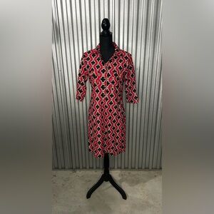 Women’s Jude Connally Red Black Geometric Long Sleeve Midi Dress Designer Small